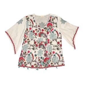 Lula Soul Embroidered Boho Blouse with Tassels